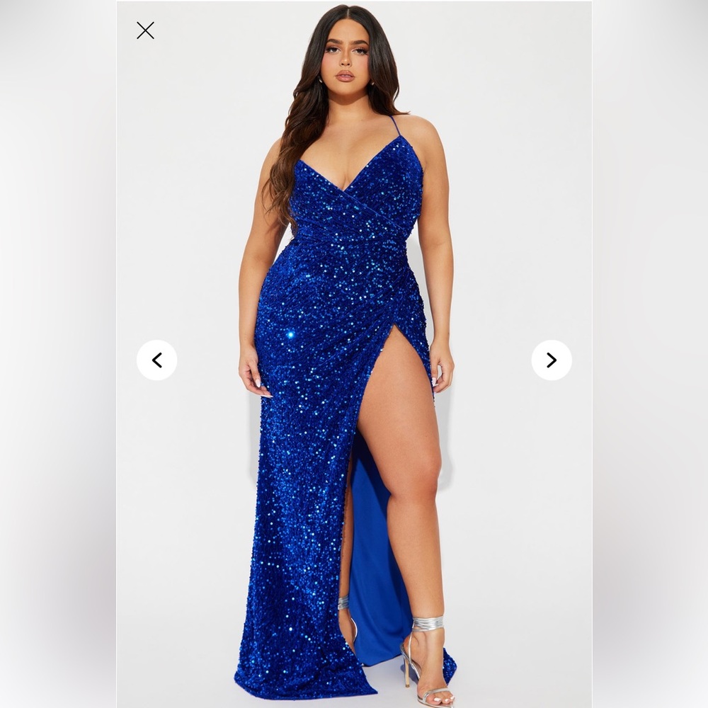 Fashion Nova Blue Sequin Wrap Maxi Gown Prom